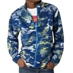 Eddie Bauer Kids M 10/12 Blue Yellow Camo Full Zip Fleece Jacket Soft Warm Coat